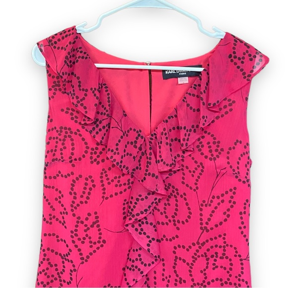 Karl Lagerfeld Paris Sleeveless Ruffle Polka Dot Floral Printed Dress Size 6 - Picture 3 of 6